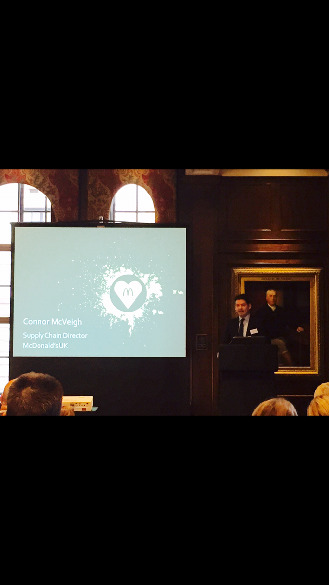 McDonaldsUKNews's tweet photo. Supply Chain Director, Connor McVeigh, speaking at @Foodanddrinkfed Sustainability Convention today. #fdfsustevent https://t.co/l46F84mnBS