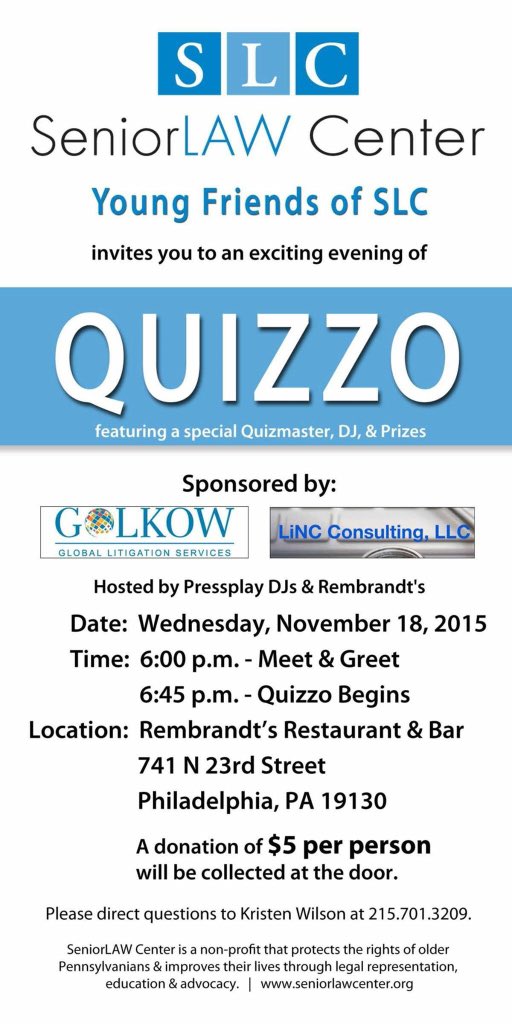 seniorlawcenter's tweet photo. #QuizzoNight | 11/18 @ Rembrandt's! #SaveTheDate @LambErin @ShabreiP_Esq @DaveMBrownJr @MsDJ1985 @SetviApp @msmayab https://t.co/7Gb1LcMaH9