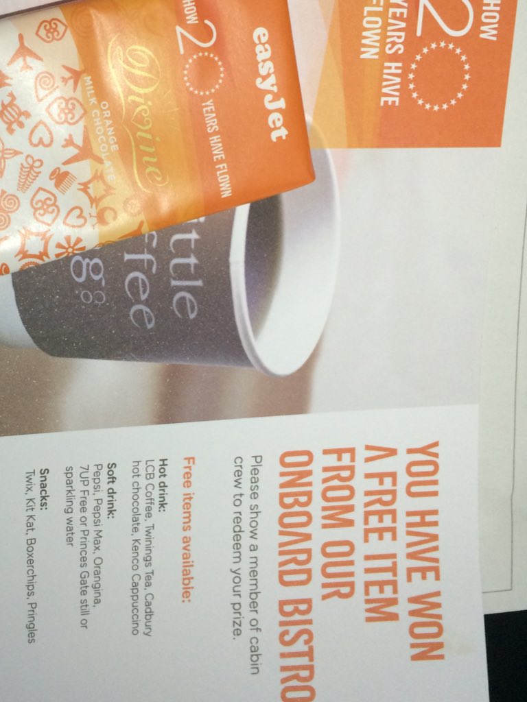 gallacher_st's tweet photo. Happy 20th birthday @easyJet 🍾✈️🎉 thanks for the free coffee and chocolate 😃 brightened up my early morning flight! https://t.co/wieVSHM7C3