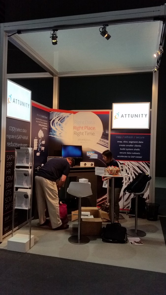 Adam_Gilbey66's tweet photo. Preparations underway for the opening of @SAPTechEd on the @attunity @goldclient stand. Should be busy. https://t.co/gbv0C9qU1P