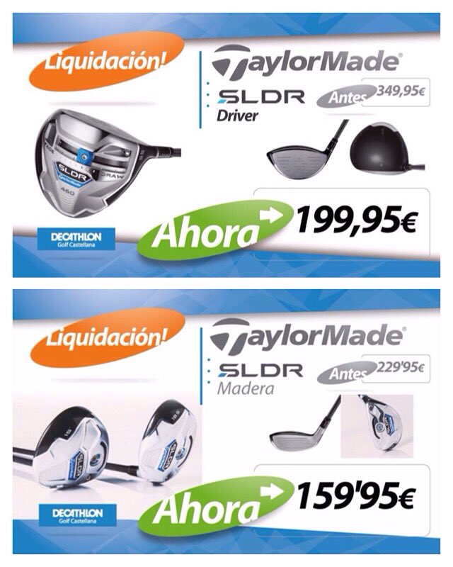 decathlongolf's tweet photo. #decathlongolf Continuamos la #liquidacion #TaylorMade,Driver y Madera.Estos precios te van a interesar! #decathlon https://t.co/LcCtMI93na