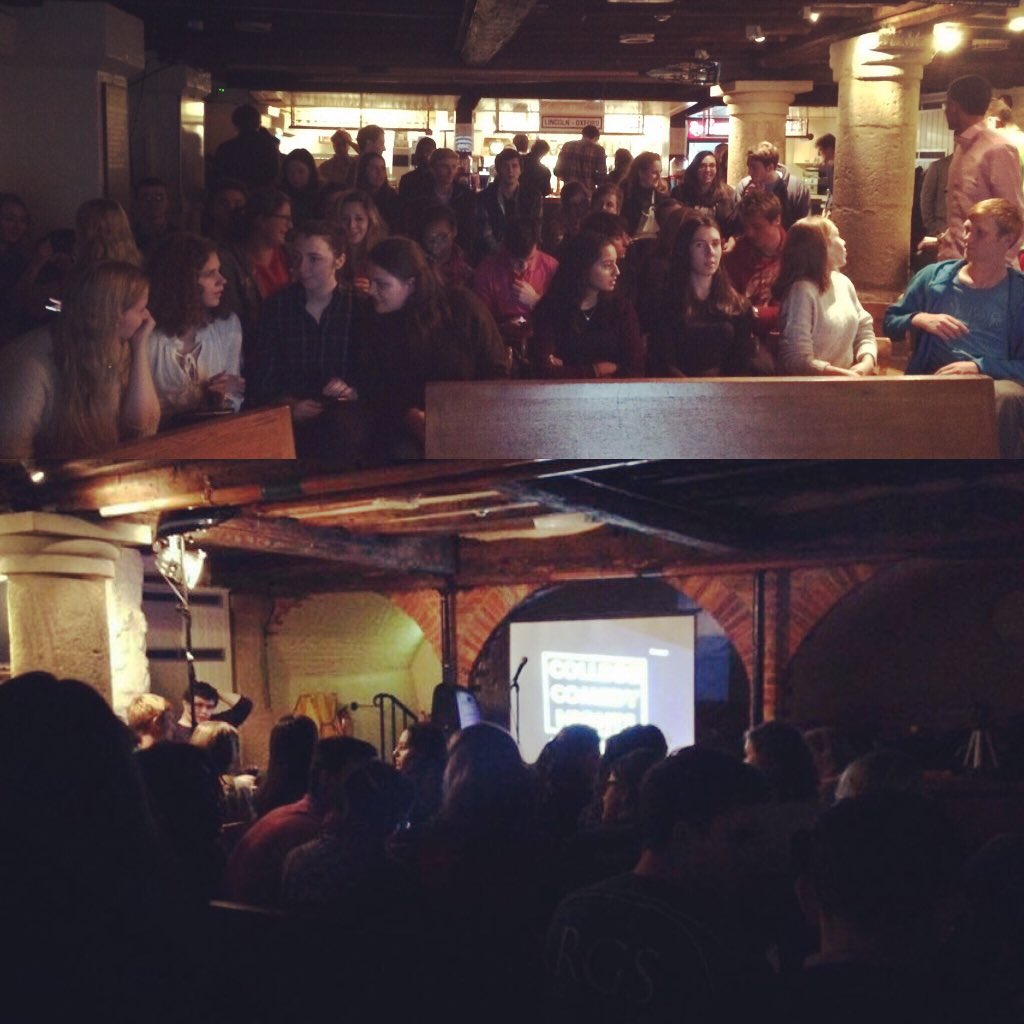CollegeComedyN's tweet photo. Packed bar at Lincoln College bar last night! Thanks to Alex and Angus and those on the left and right! #standup https://t.co/b4D1egyXDd