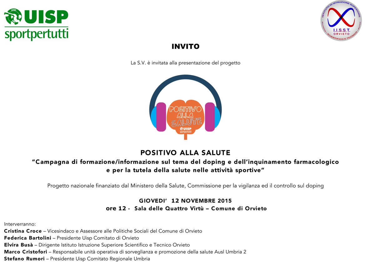 ProgettiUisp's tweet photo. Prog #Positivoallasalute @UispNazionale entra nel vivo: il 12 novembre presentazione ad Orvieto, il 16 a Quarto (Na) https://t.co/h3n9x2rt2G