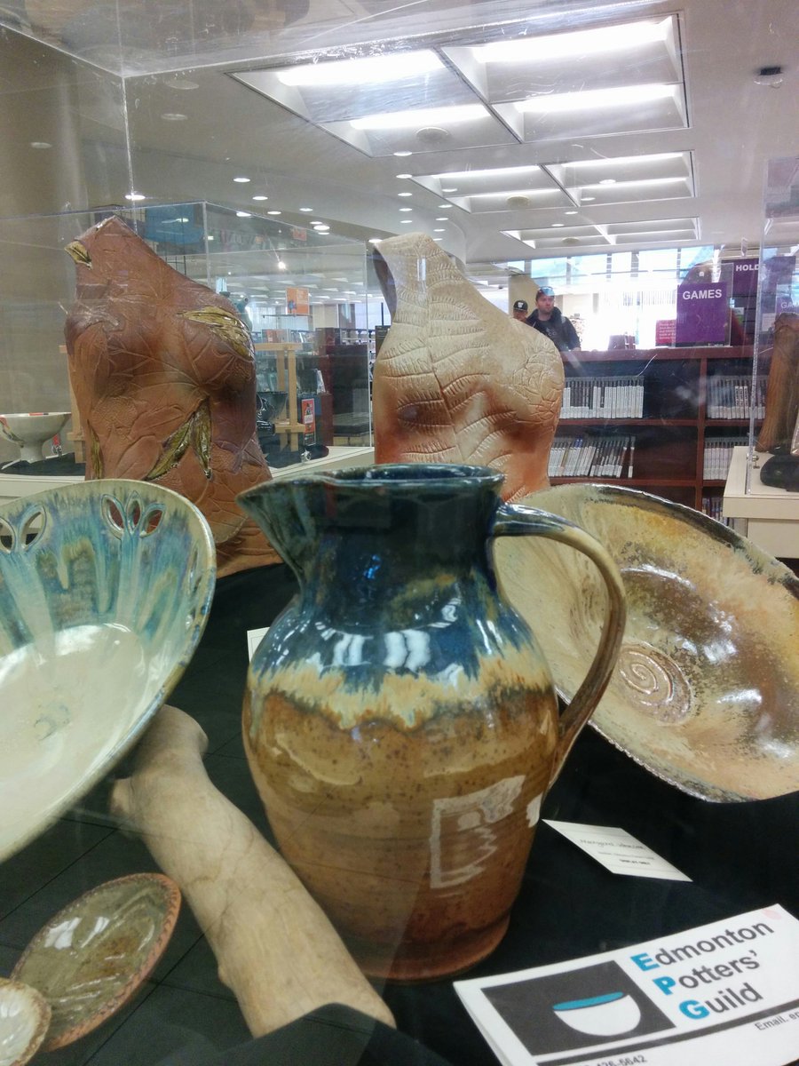 EdmPottersGuild's tweet photo. Our October @EPLdotCA display featured some fab pieces by our potters -- soon available at our sale this Sat, Nov14! https://t.co/ixqLvuwvaY