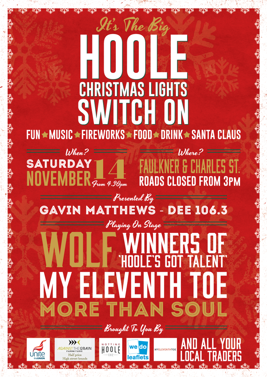 It's the Hoole Christmas Lights Switch on this Saturday from 4.30pm. Always a great event. #hoole #chester #poster