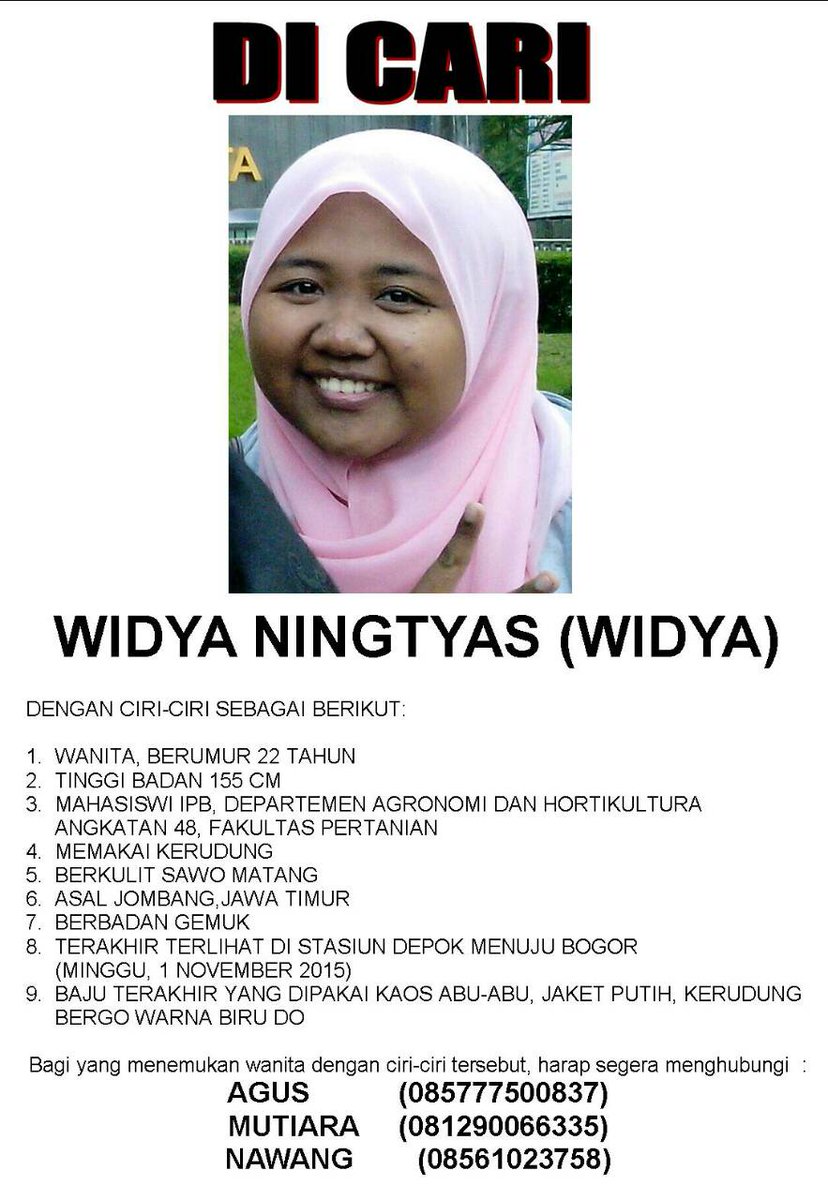Mohon dibantu #PeduliBogor ! Di cari WIDYA - mahasiswi IPB angkatan 48. Kontak : Agus 085777500837