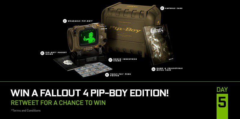 NVIDIAGeForceUK's tweet photo. RT for a chance to win a Fallout 4 Pip-Boy Edition! #FiveDaysofFallout https://t.co/MsX8IfWzXb