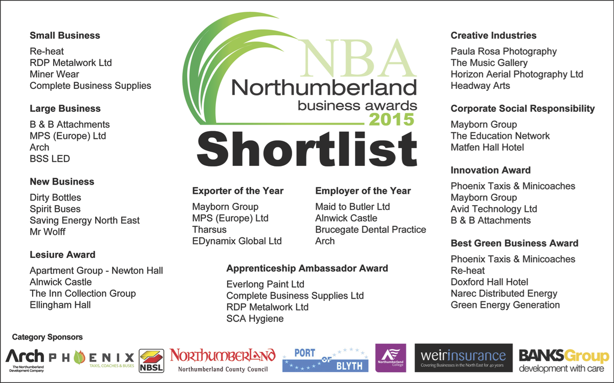 Thrilled to be shortlisted for the Northumberland Business Awards 2015 <a href="/EVENTSJPNE/">JPNE-Events</a> #NlandBizAwards @Newton_Hall