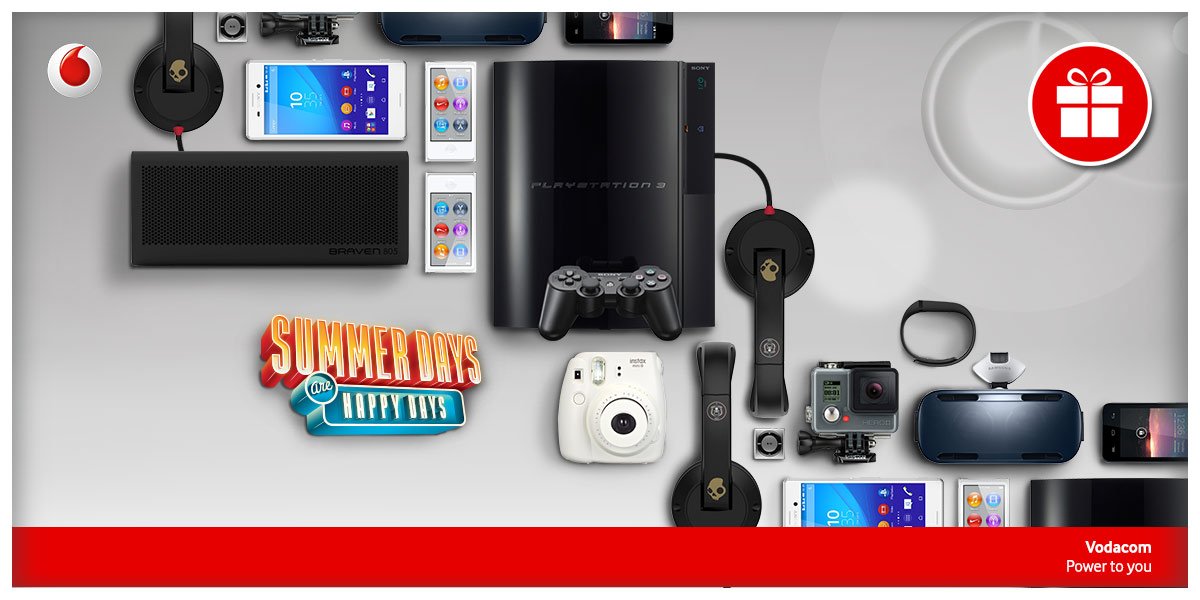 Vodacom's tweet photo. There’s R250k in #HappyDays prizes to be won daily! A #HappyDays RT could win you these: https://t.co/b5JCaIXyOz https://t.co/gLo6p9bzMU