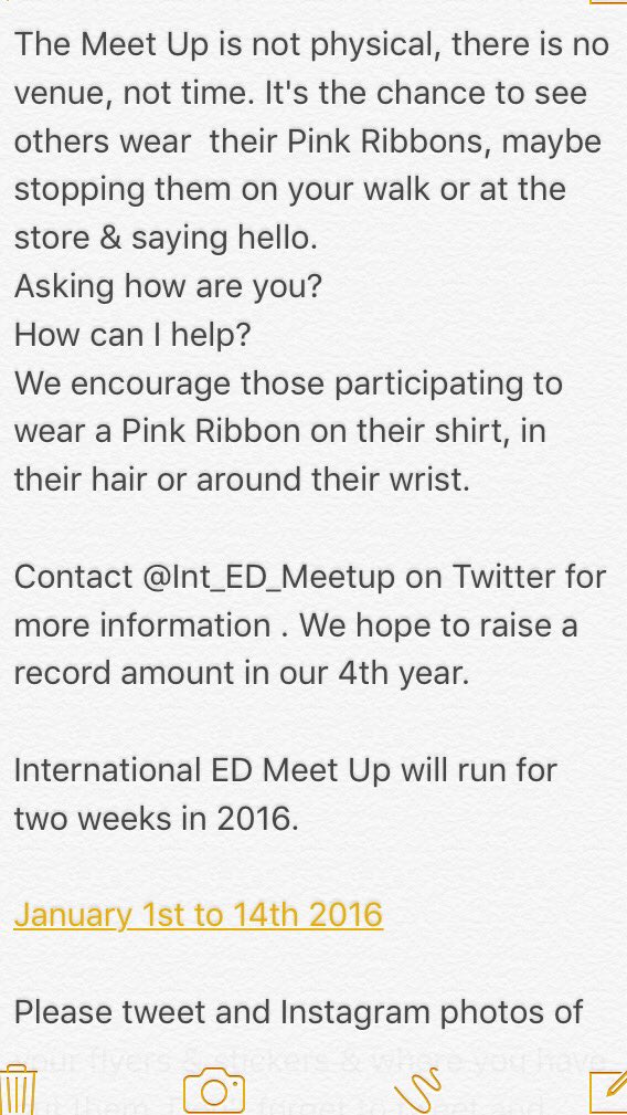 Int_ED_MeetUp's tweet photo. #InternationalEDMeetUp 2016

https://t.co/YGqGsKTddE

#EatingDisorderAwareness 
#EatingDisorder

January 1-14th 2016 https://t.co/uSlP6Je8F1