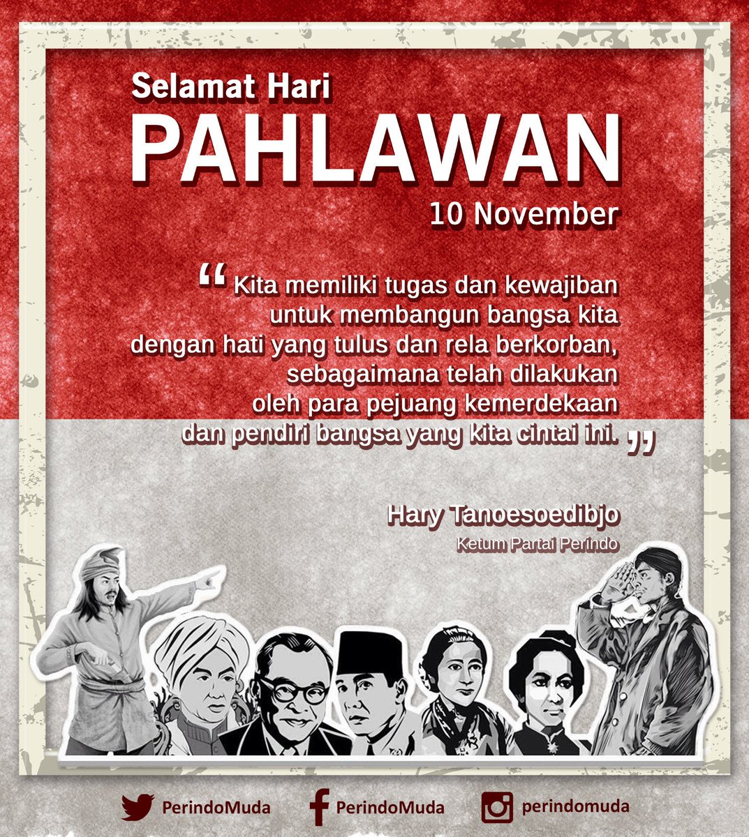 Kita memiliki tugas dan kewajiban membangun bangsa, dengan hati tulus dan rela berkorban.
Selamat Hari Pahlawan.