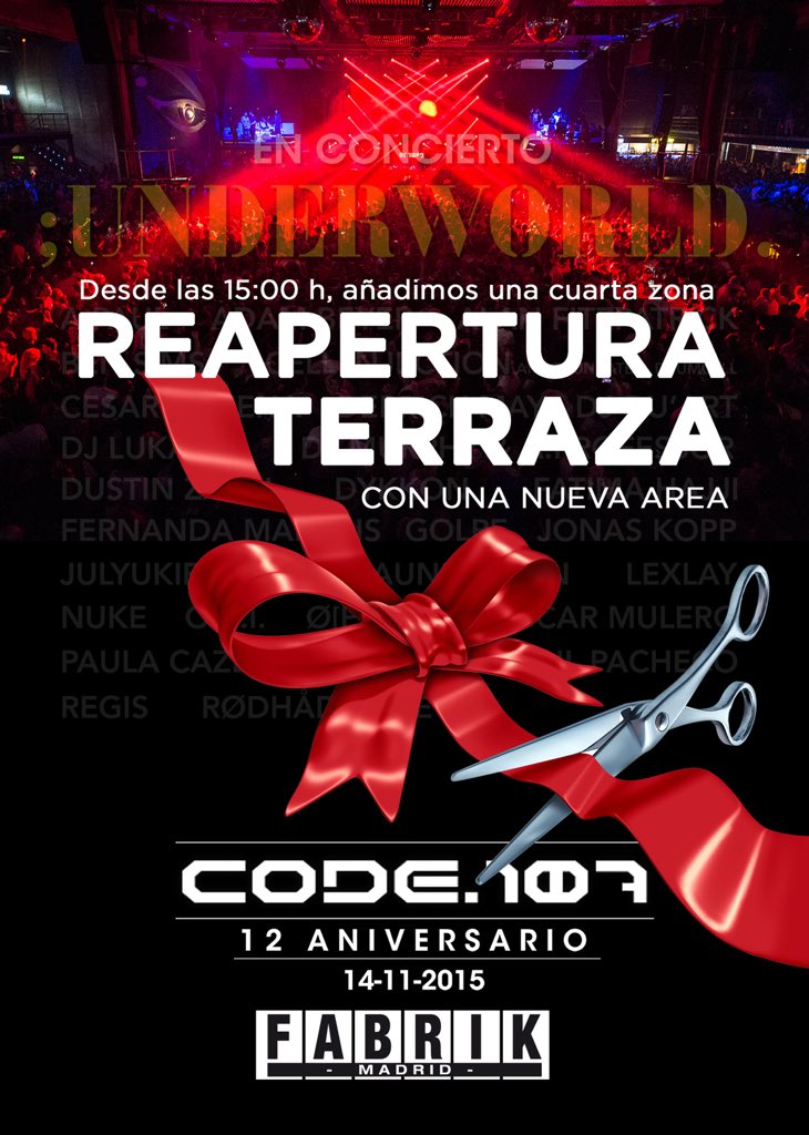 fabrikdiscoteca's tweet photo. Desde las 15:00 añadimos una cuarta zona a nuestra Code 107: Aniversario, llega la "Reapertura de la Terraza" !! https://t.co/VueWt5quEN