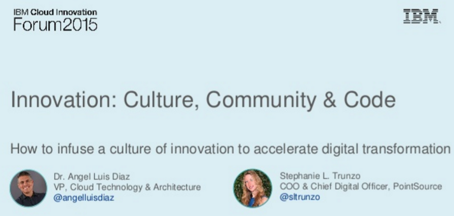 angelluisdiaz's tweet photo. Fun presentation with @sltrunzo at #IBMCIF - Innovation: Culture,Community & Code https://t.co/1B1CCRPprV #IBMCloud https://t.co/6JsBTQ3OOo