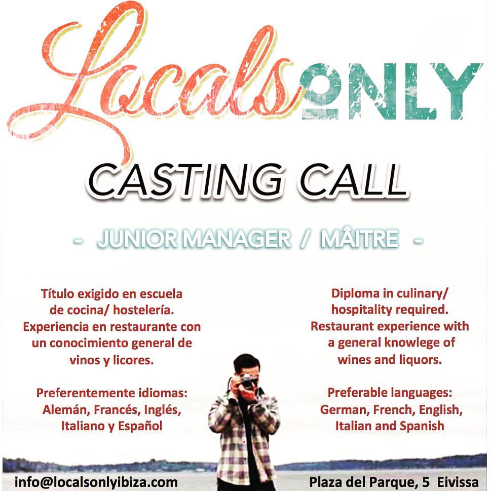 LocalsOnlyIBIZA's tweet photo. Locals Only is now interviewing for JUNIOR MANAGER - MÂITRE!  #ibiza #ibizaworkers #Ibiza2015 #ibiza2016 https://t.co/IQftLBEWas