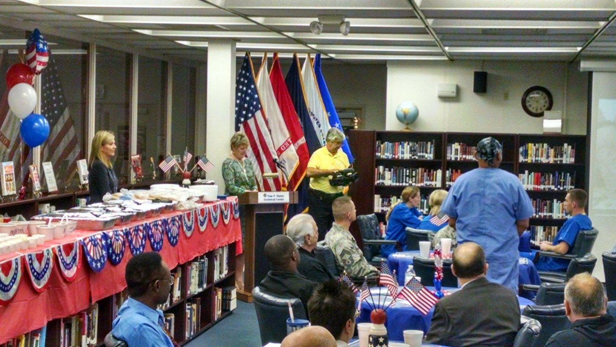 BDS_Supt's tweet photo. Haney Technical Ctr recognizes all military veterans now students - 5th Annual Veteran's Luncheon #BDSFamily https://t.co/vwTzegMjgd
