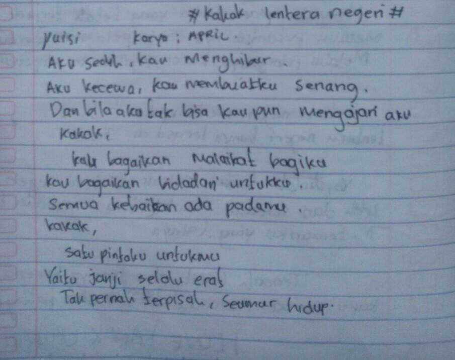 salah satu surat dari siswa sekolah anak negeri kelas Antang untuk kakak2 Relawan Lentera Negeri :'(