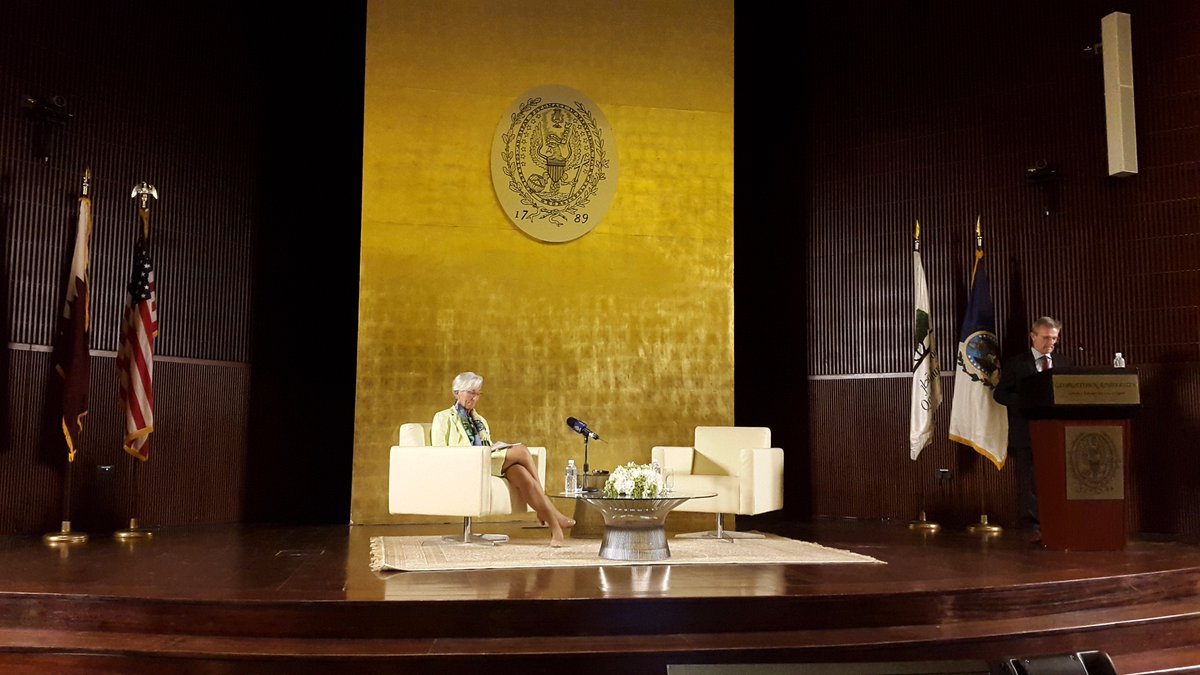 dr_antoniades's tweet photo. Mdm @Lagarde #IMF @ #GeorgetownQatar a true inspiration to the youth during a conversation on the economy. Thank you https://t.co/RcUBWHwWRk