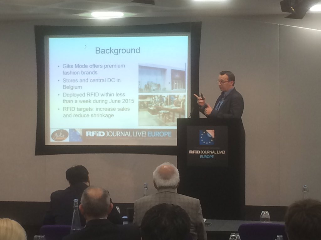 resatec's tweet image. Stefaan Allemeersch (ceo @Giks Mode) presents the #resatec #RFID Solution at #RFIDJournal convention in London