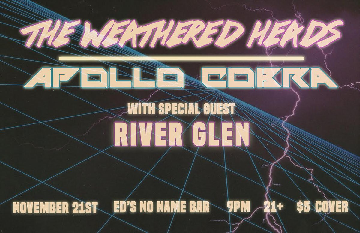 We're back home at @EdsNoNameBar next Saturday! Playing with @apollocobra & @RiverGlenMusic! Let's ROCK. #weluveds