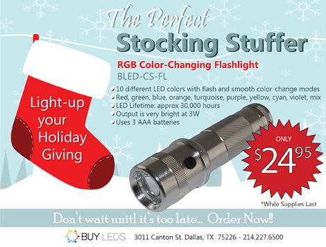 The RGB Color-Changing Flashlight is the perfect stocking stuffer. Get your's! Only 24.95!  buyleds.com/shop/led-color…