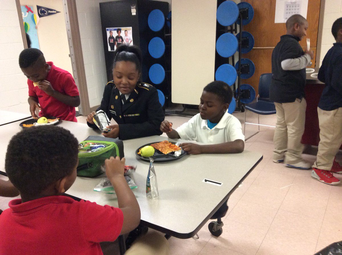 APSKimberly's tweet photo. Therrell JROTC enjoying lunch with our students! We're so happy they're here! #JAforaDay @therrellupdates @jageorgia https://t.co/n2e61Zgjjz