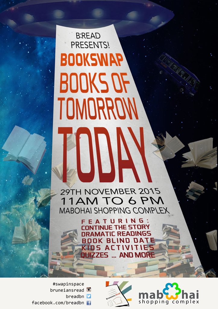 breadbn's tweet photo. Swap books & join fun activities at Mabohai Shopping Complex | 29th Nov! 11am - 6pm!
#swapinspace #breadbn #brunei https://t.co/bumTXkDfV7