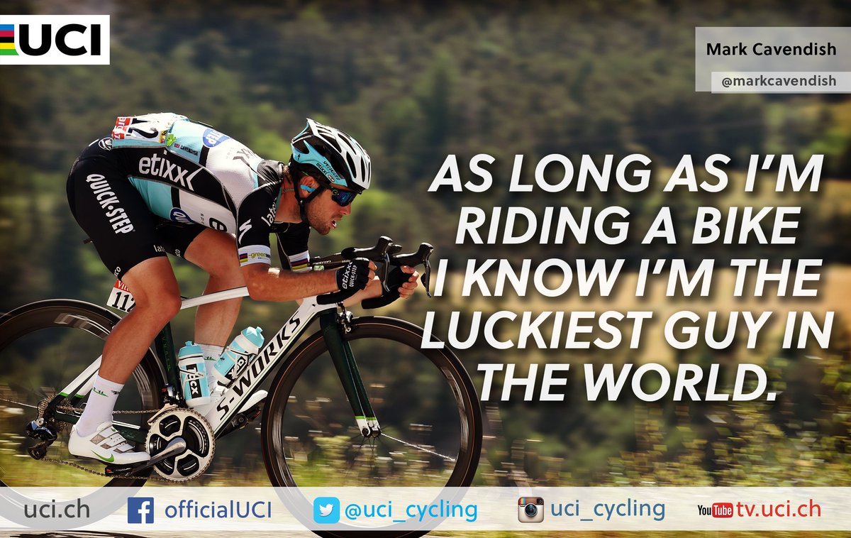 UCI_cycling's tweet photo. #Tuesdayquote by @MarkCavendish "As long as I'm riding a bike I know I'm the luckiest guy in the world" https://t.co/2nounrOUvM