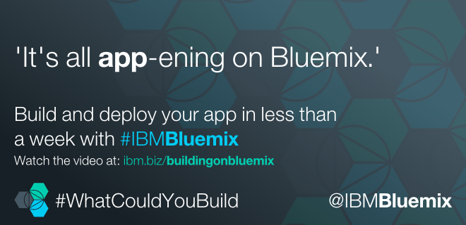 CherylDixon's tweet photo. Build smart #mobile #apps with @IBMBluemix in less than a week! Learn how https://t.co/YkTmojQLox #WhatCouldYouBuild https://t.co/JeOJRca4w4