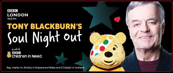 Looking forward to Tony Blackburn's Soul Night Out tonight for #ChildrenInNeed 😎 Great cause, great artists x