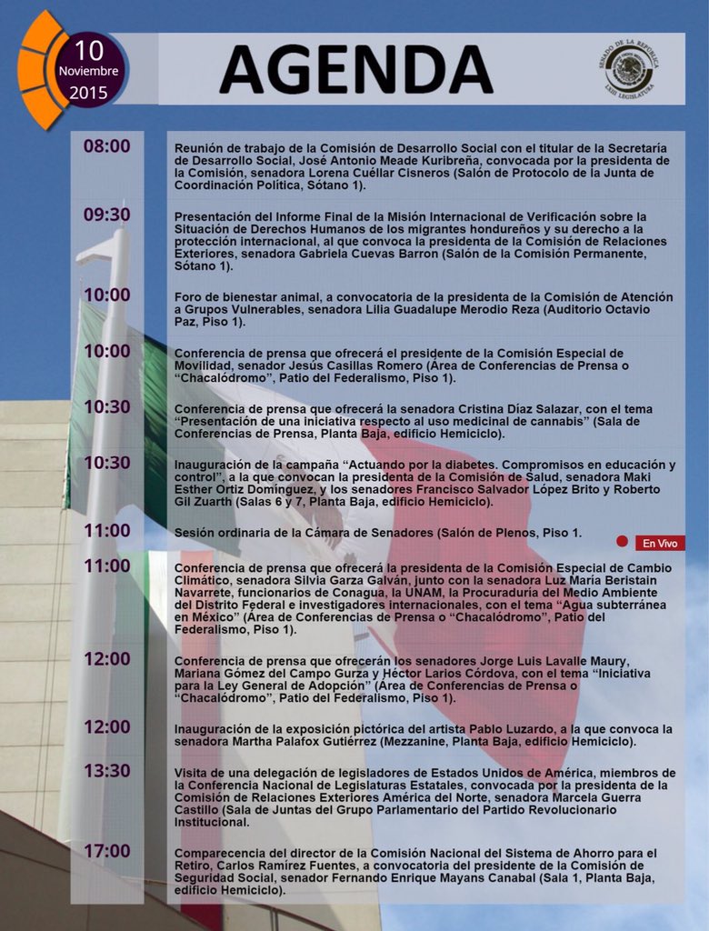 Buenos días, estas son las actividades del día de hoy en <a href="/senadomexicano/">Senado de México</a>