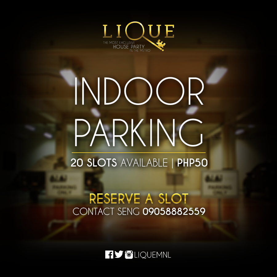 LIQUEMNL's tweet photo. Need parking space for your car? Secure your slot now! PHP 50 only! #LIQUEMNL https://t.co/ZLvH5aZsdc