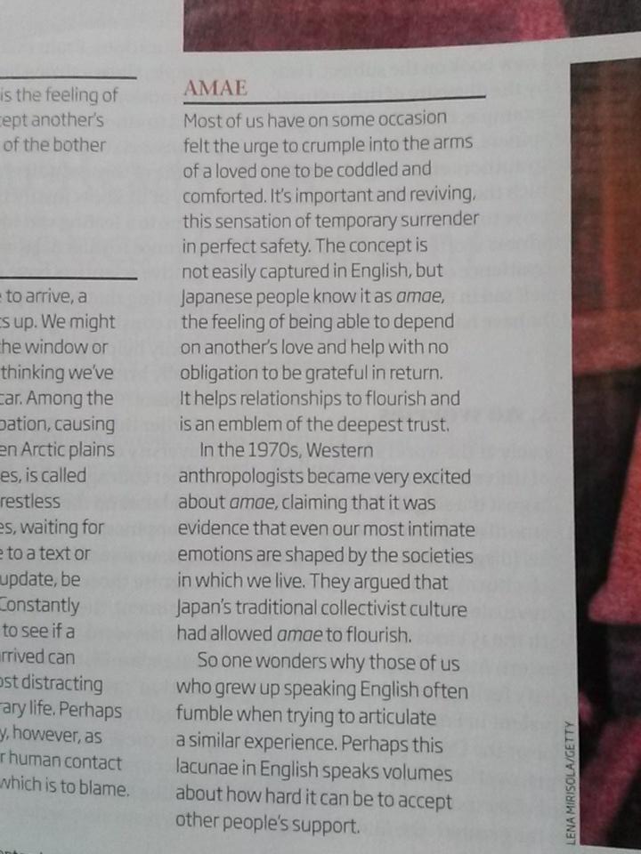 Miss_Khan868's tweet photo. Amae: my new favourite word from Japanese @newscientist Article from Sept 2015 #CommunicatingEmotion https://t.co/RFTZ51iHLv