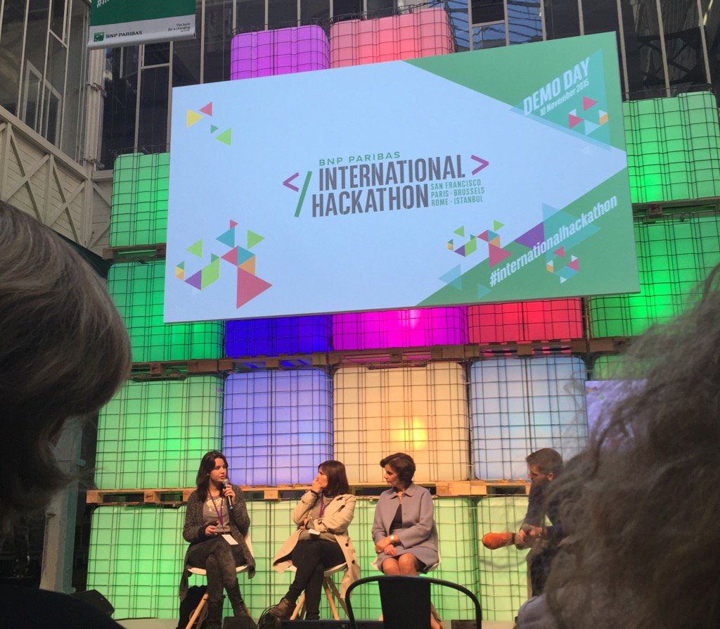 Toon's tweet image. Strong female panel on product design w/ @syswarren of @Deezer  @DailyMotion @PrestaShop fame #InternationaHackathon