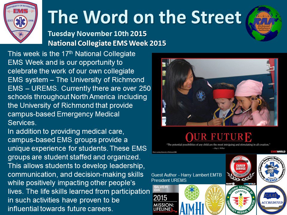 This week is the 17th National Collegiate EMS Week &amp; our opportunity to recognize the work of <a href="/UofRichmondEMS/">UREMS</a>!