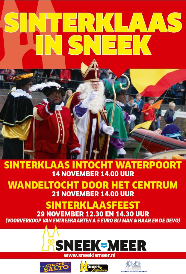 #Sinterklaas in Sneek 14 nov. intocht bij de Kolk, 21 nov. Sint Wandeltocht en 29 nov. Sinterklaasfeest #sneekismeer