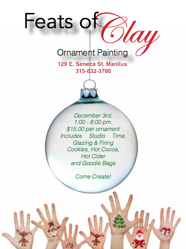 cnyadvertising's tweet photo. Create something special at Feats of Clay in @VillageManlius #holidays #decorations #oneofakindgift #memories https://t.co/BxoPNQbs6P