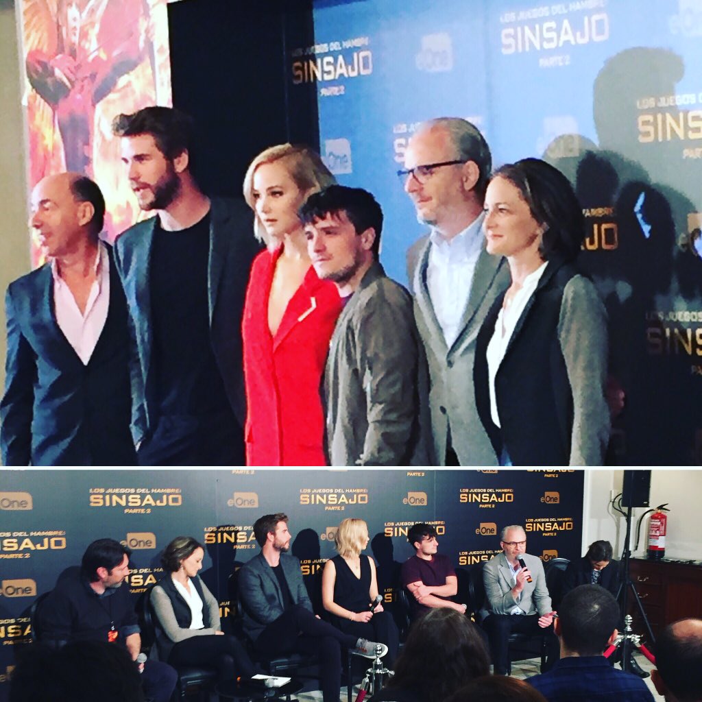 TheHungerGames's tweet photo. The #MockingjayPart2 cast and crew have arrived in Madrid! #MockingjayMadrid https://t.co/w6zDXXfllK