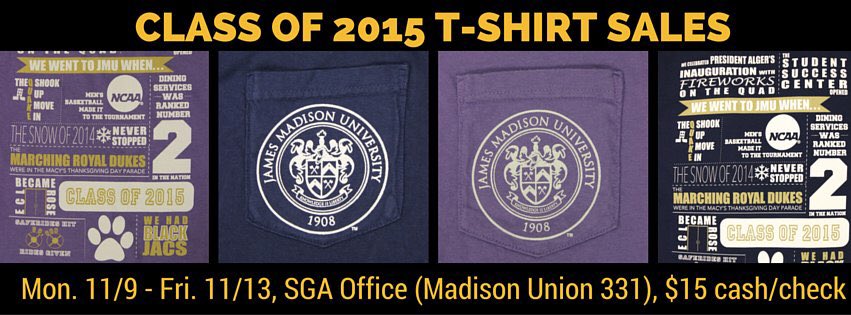 SGAjmu2015's tweet photo. Still at JMU and graduating in December? Have you gotten your class tshirt yet? Well you're in luck! https://t.co/zabG1gx7eH
