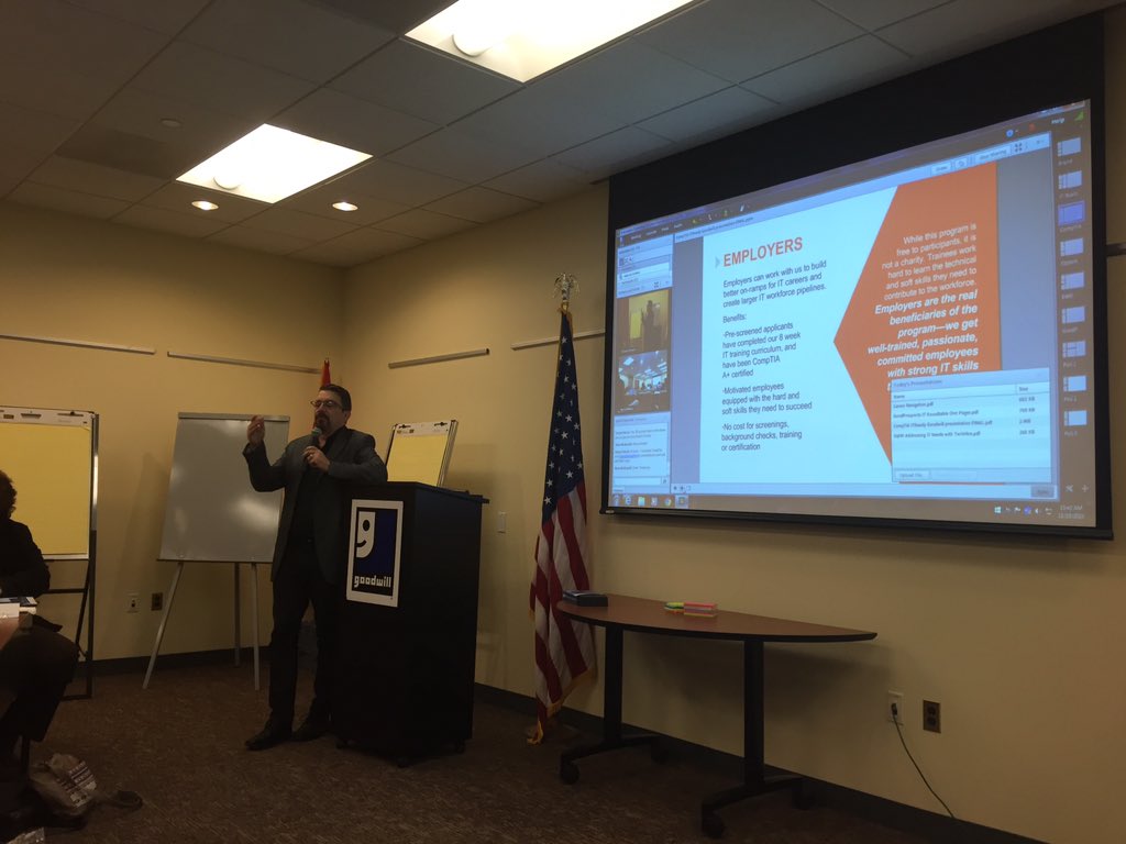 sethdrobinson's tweet photo. Blake Talley from @AtomicData sharing his experience with IT Ready grads. "I'll take as many as you have." #Jobs4IT https://t.co/kVwoVUF1jN