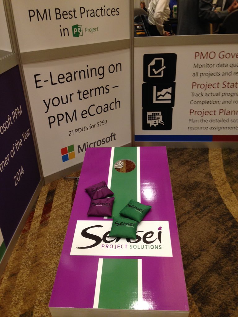 SenseiPPM's tweet photo. Stop by our booth @PMInstitute #pmosym for chance to win 21 #PDU's w bean bag challenge FREE @project book https://t.co/XoujAeaq1d