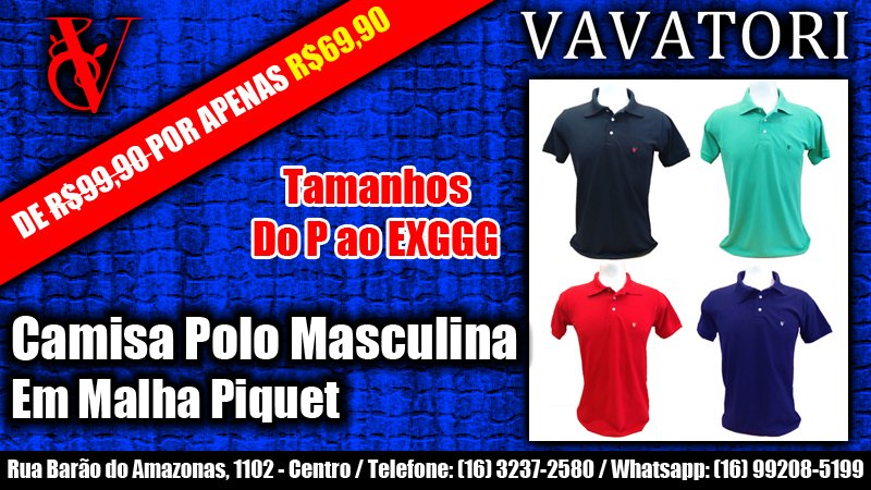 Novidades na Loja Para os Homens
Camisa Polo em Malha Piquet do Tamanho P ao EXGGG

Whatsapp: (16) 99208-5199