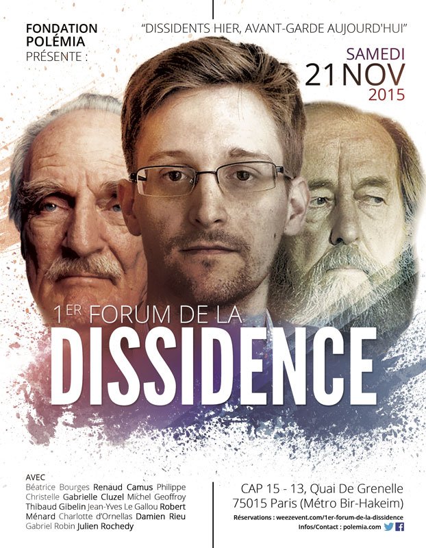 RDV le 21/11 à Paris pour le 1er Forum de la #dissidence. <a href="/radiocourtoisie/">Radio Courtoisie</a> <a href="/ndffr/">Nouvelles de France</a> <a href="/NouvelArbitre/">Nouvel Arbitre</a> <a href="/Les4verites/">Les 4 verites Hebdo</a>