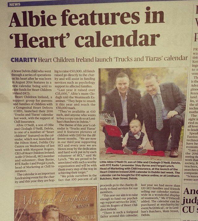 heartchildren_'s tweet photo. A lovely write up about the calendar and one of it's superstars Albie ❤️ @WHExaminer @Chill_Insurance #hcical https://t.co/thqLlWRzGB