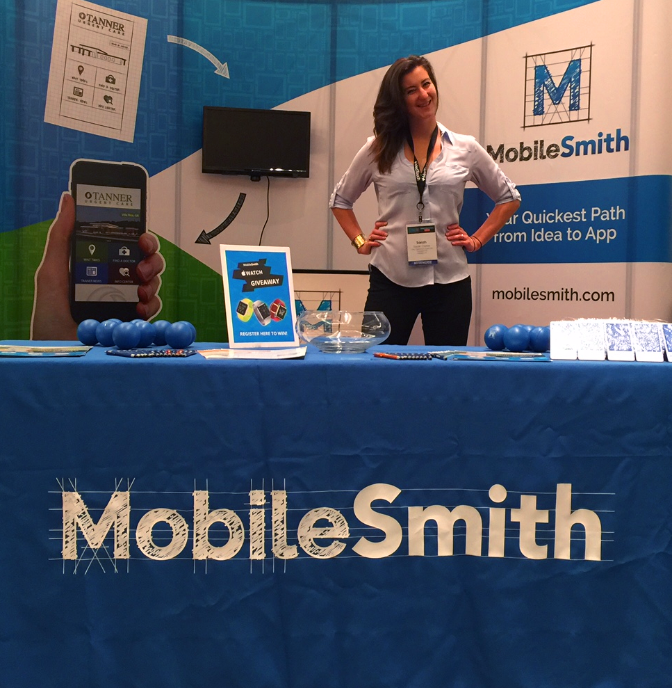 TheMobileSmith's tweet photo. We are giving away an #AppleWatch at #HCIC. Stop by booth #64 to enter to win! #hospitalapps #mHealth #HCIC15 https://t.co/8AAYKfLQ0O