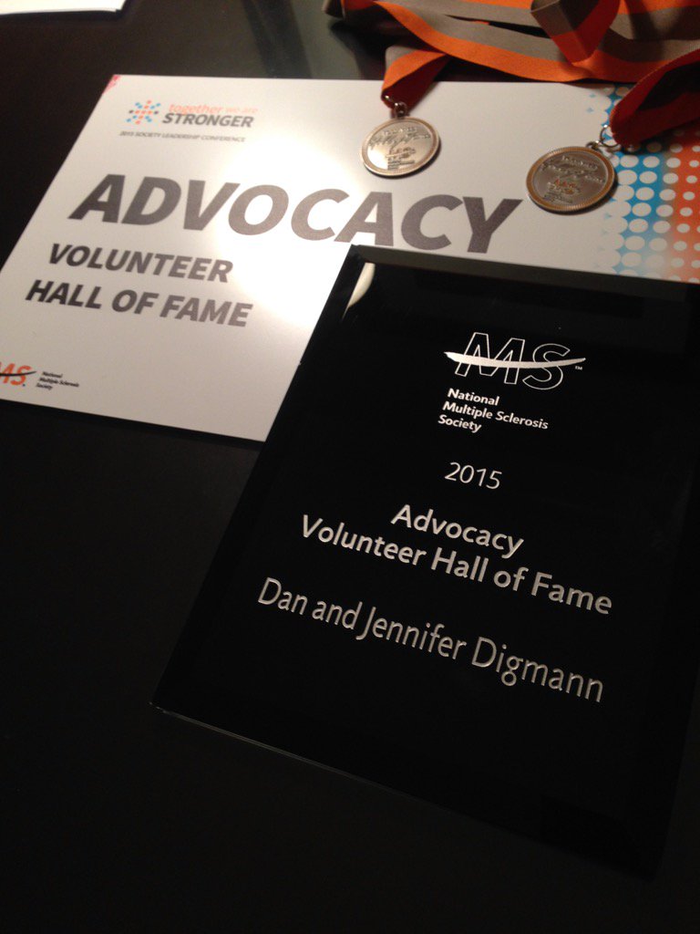 DanJenDig's tweet photo. Humbled by recognition for our efforts to improve living w/#MS. Together we are stronger. @MSactivist #MSleadership https://t.co/XBaCbhDqQs