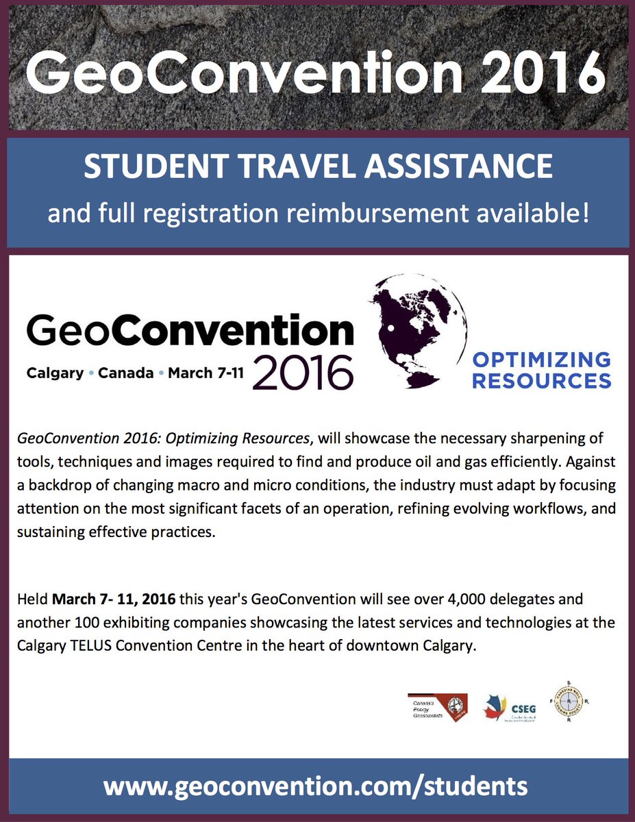 It's pretty neat that <a href="/geoconvention/">GeoConvention</a> 2016 has travel assistance for students! Check it out! ow.ly/Umdfc