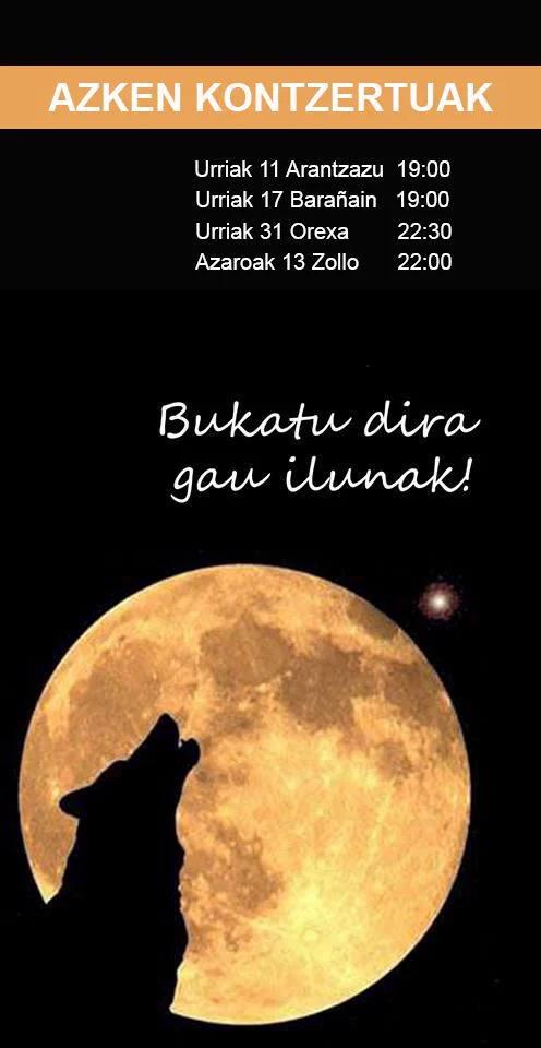Ostiral hontan izango da gure azken kontzertua! Datorren udaberrian itzuliko gara :) ez galdu Zolloko gau sorgindua!