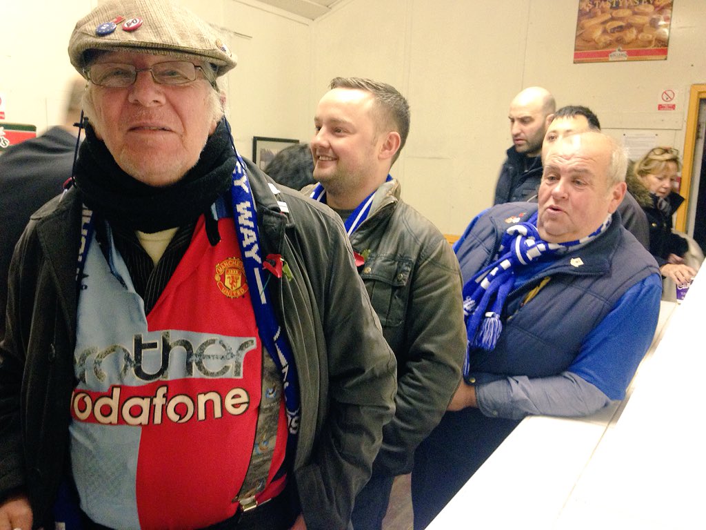 msacommittee's tweet photo. This Glossop fan sporting a homemade half and half vintage #city and #Utd shirt! @MarineAFC https://t.co/ioXuBQwuPR
