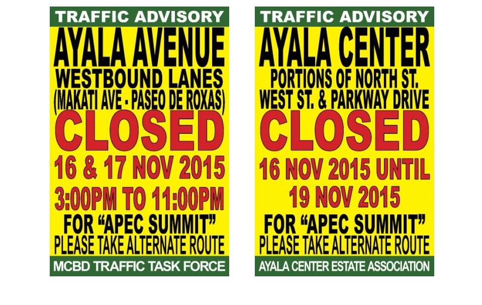 MMDA's tweet photo. ADVISORY: APEC Traffic Plan for Makati CBD Area starting November 16, 2015. #mmda https://t.co/9mc6Ae3uir