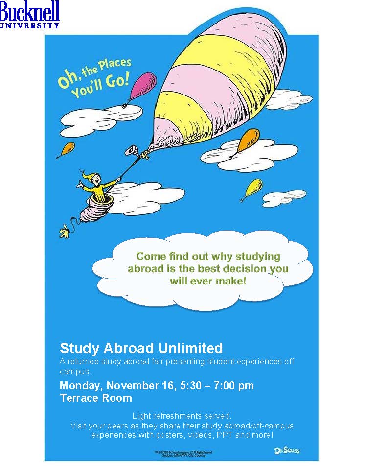 BucknellAbroad's tweet photo. Fly away with us on Monday, November 16 in the Terrace Room
5:30- 7 p.m.! https://t.co/lwC1lKNUnr